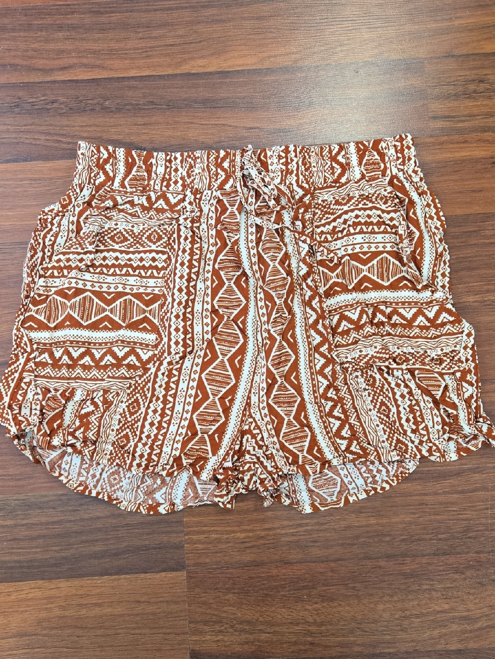 Popvil Women’s Rust Printed Drawstring Shorts W/Pockets NWT Size XL